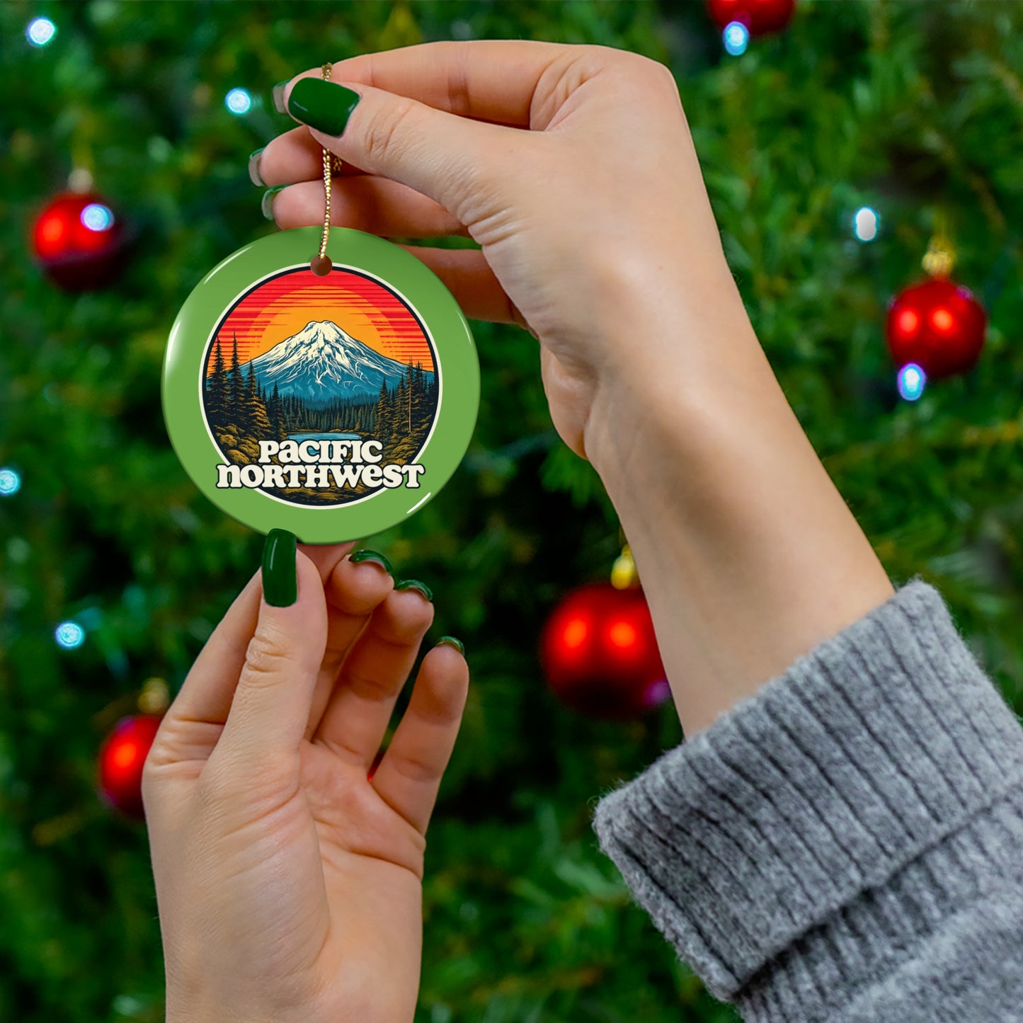 Retro Pacific Northwest Ceramic Ornament | Nature Decor, Holiday Gift, Tree Decoration, Unique Keepsake, Vintage Style